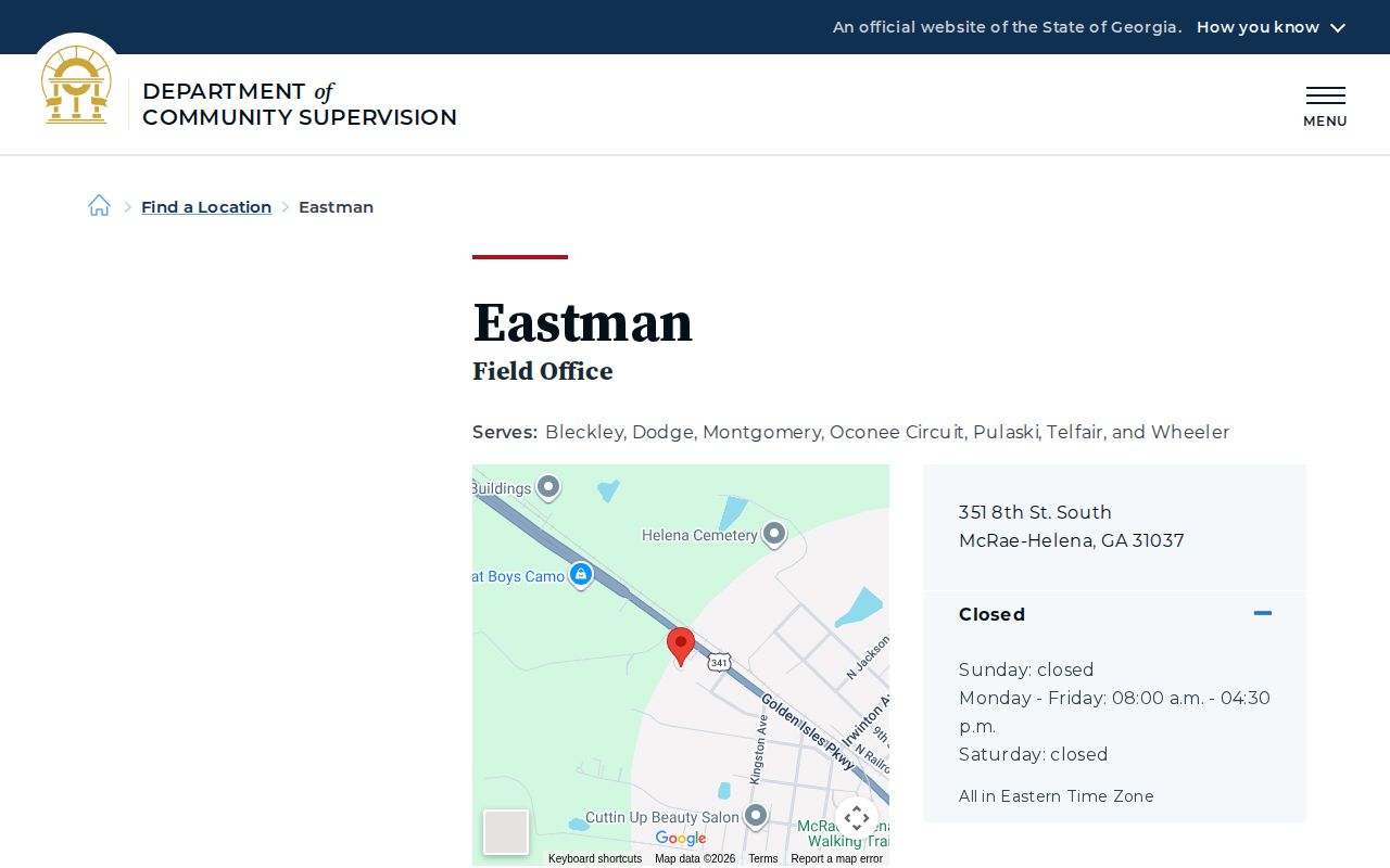Bleckley County parole and probation DCS Eastman office